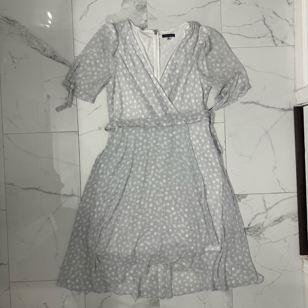 Tommy Hilfiger Gray Tiered Wrap Dress with Puff Sleeves